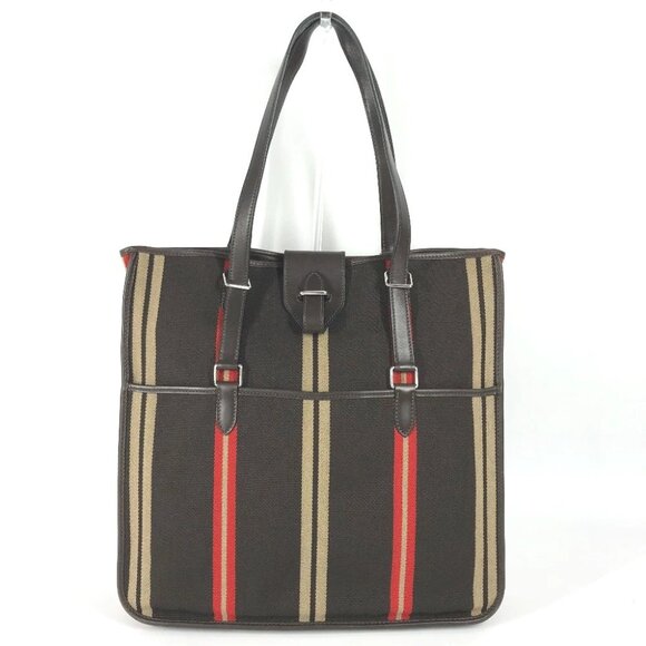 HERMES Jumping cabas Vertical Tote Bag Shoulder Bag Leather/Canvas Brown - Picture 1 of 15